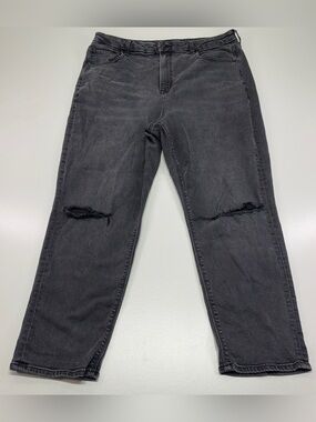American Eagle Curvy Mom Jeans 16 Short Black Distressed Ripped Y2K Grunge